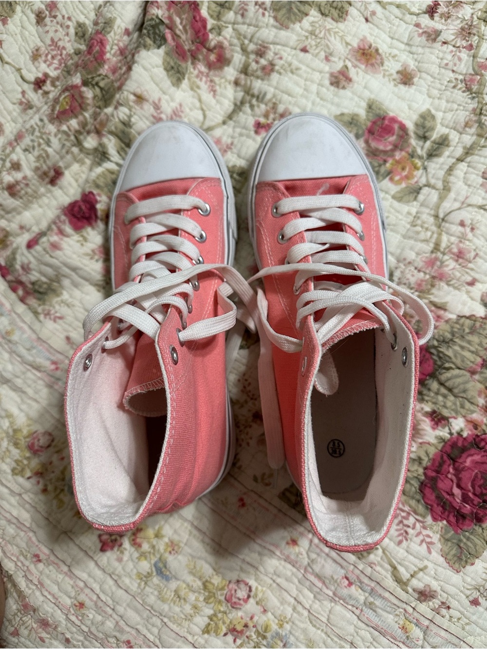 Pink White High Top Converse Style Lace Up Sneakers 8.5